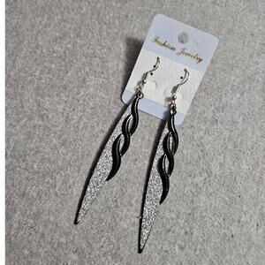 Fashion Jewelry Boutique Black & Silver Modern Abstract Twist Dangle Earrings